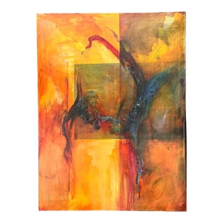 Vintage Abstract Expressionist Oil Painting on Canvas For Sale
