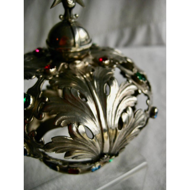 Metal Silver Statue Crown With Colored Stones 19 Century For Sale - Image 7 of 10