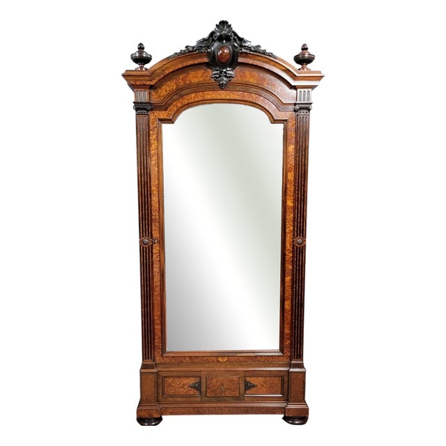 Parisian Wardrobe with Mirror in Rosewood and Elm Burl For Sale