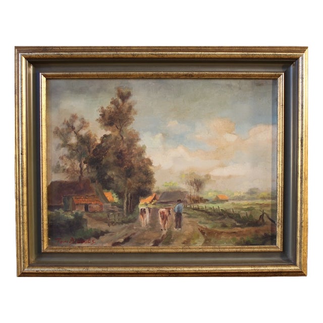 Flemish Artist, Bucolic Landscape Painting, 1950, Oil on Canvas For Sale