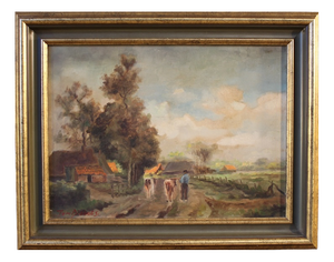 Flemish Artist, Bucolic Landscape Painting, 1950, Oil on Canvas