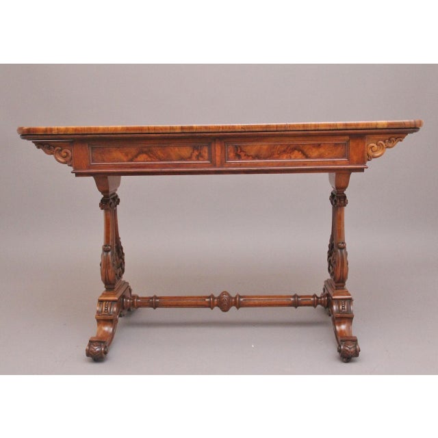 Brown 19th Century Burr Walnut Library Table, 1860 For Sale - Image 8 of 12