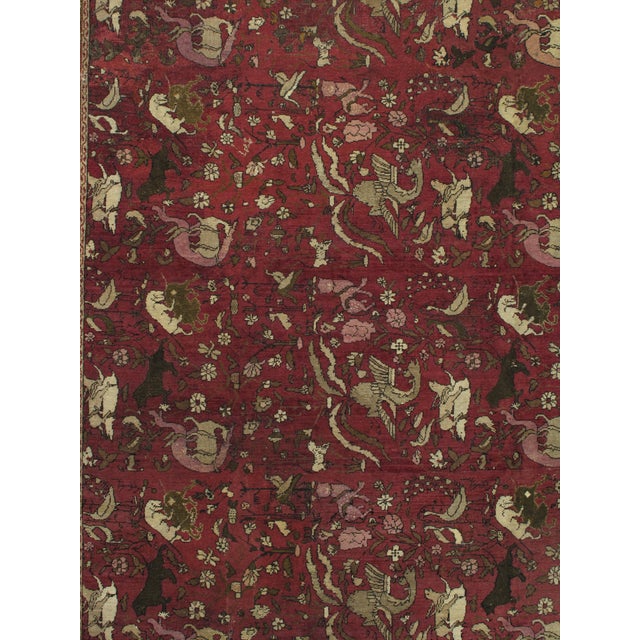 Red Antique Indian Agra Carpet, Hunting Rugs, Oriental Rugs, Red, Gold, Ivory, Brown For Sale - Image 8 of 18