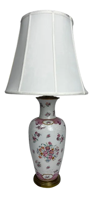 1920s White Chinese Export Samson Armorial Lamp With Order of the Garter Decoration