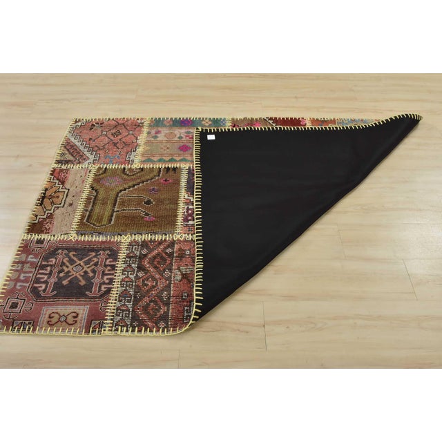 Patchwork Rug 4’1” X 5’11” Multicolor Wool Vintage Hand-Knotted Carpet For Sale - Image 13 of 14