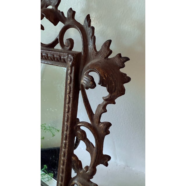 Antique Rococo Revival Bronzed Metal Easel-Back Tabletop Mirror For Sale - Image 11 of 14