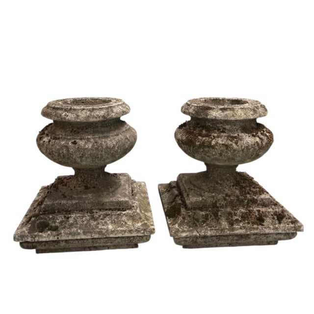 Stone Pair of Vintage Cast Stone Campagna-Style Garden Urns For Sale - Image 7 of 12