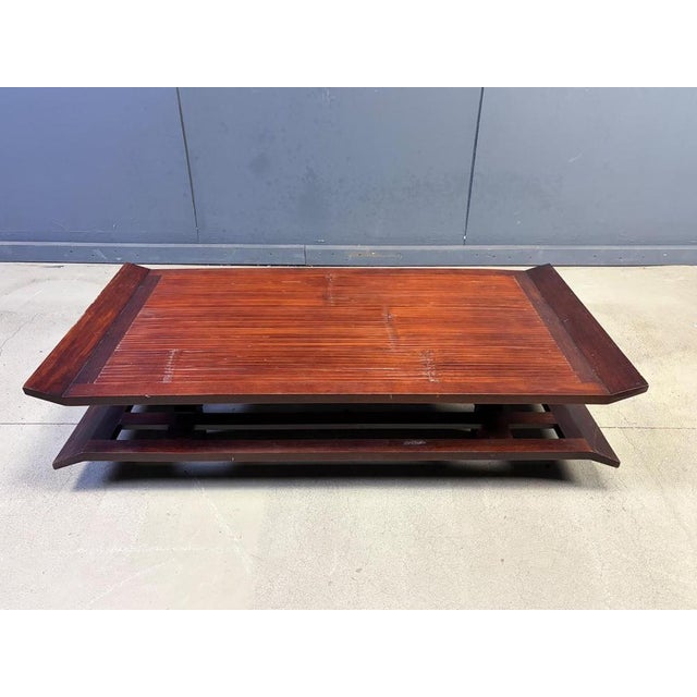 Two-Tiered Pagoda Wabi Sabi Coffee Table in Wood and Bamboo, 1970s For Sale - Image 3 of 12