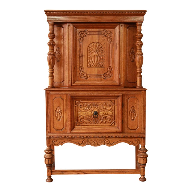 Antique Spanish Revival Carved Oak Hutch Chairish