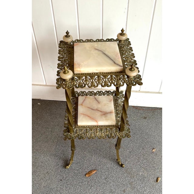 Victorian Marble & Brass 2-Tier Adjustable Plant Stand For Sale - Image 4 of 5