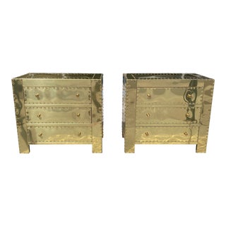 Pair of Brass Clad 3-Drawer Nightstands by Sarreid Ltd. Spain For Sale
