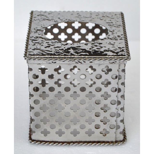 1980s Bohemian Handmade Embellished Cutout Steel Tissue Box Cover For Sale - Image 15 of 16