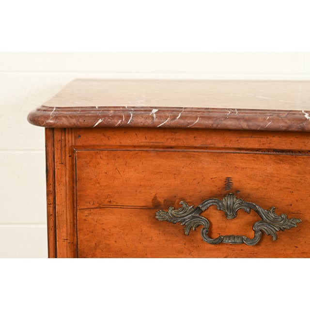 Brown Ralph Lauren French Provincial Louis XV Carved Walnut Marble Top Commodes or Chests of Drawers, Pair For Sale - Image 8 of 16