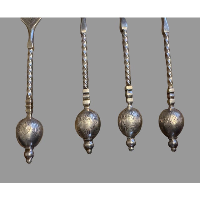 4 Piece Antique Victorian Art Nouveau Floral Engraved Sterling Silver Serving Set For Sale - Image 4 of 6