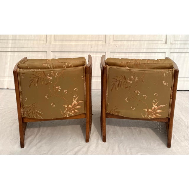 Pair of Vintage Wood and Cane Upholstered Side Chairs For Sale - Image 4 of 10
