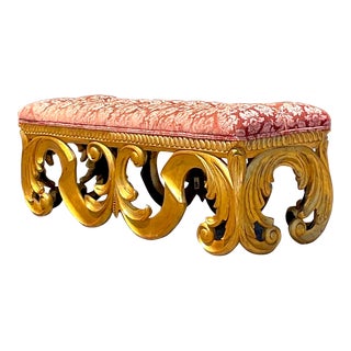 Vintage Regency Tufted Gilt Bench For Sale