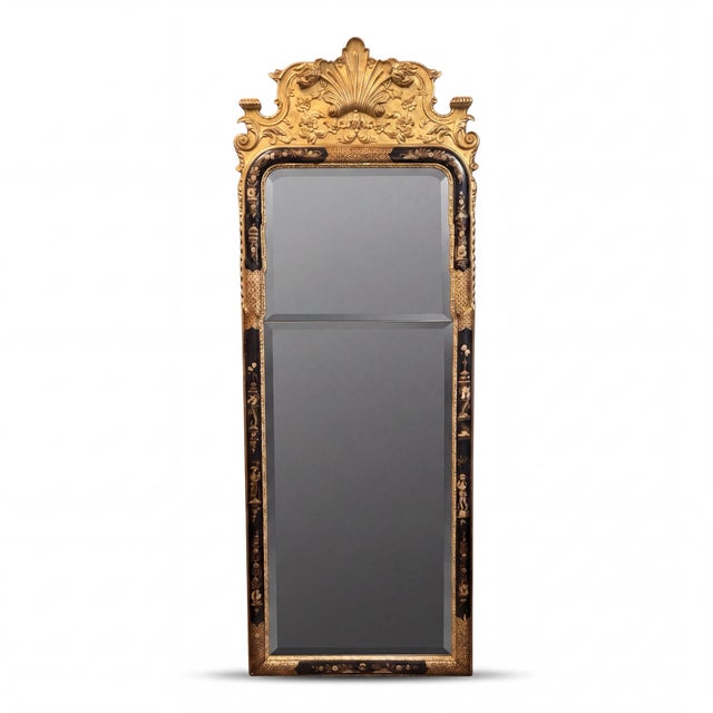 Wood Md-Century Italian English Georgian Style Trumeau Giltwood Chinoiserie Mirror For Sale - Image 7 of 12