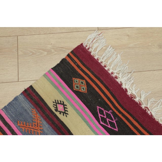 Textile 1960s Traditional Striped Colorful Hand Knotted Kilim Runner Rug For Sale - Image 7 of 13