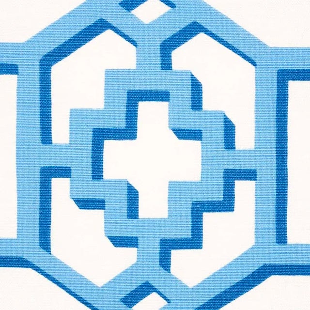 Schumacher Sample- Schumacher Zanzibar Trellis Fabric in Blue For Sale - Image 4 of 4