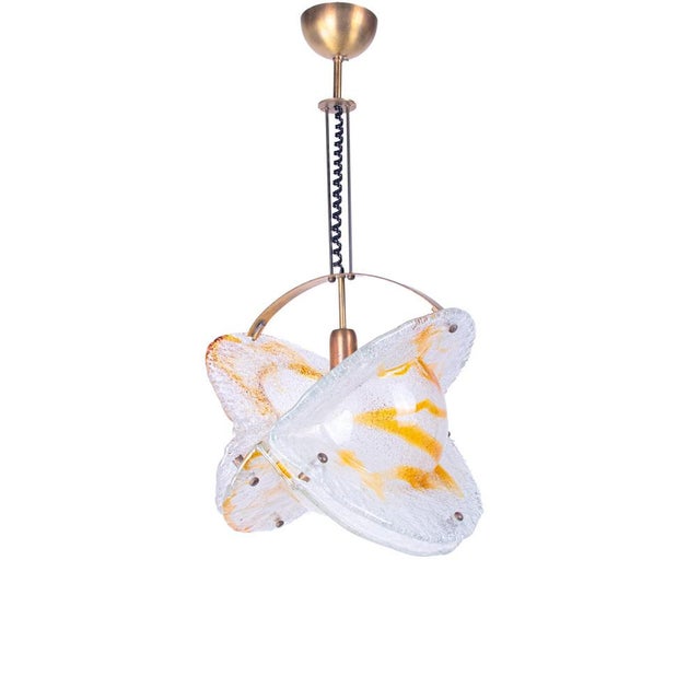 Murano Satellite Pendant Light in Glass & Brass by Toni Zuccheri for Mazzega, Italy, 1970s For Sale - Image 3 of 12