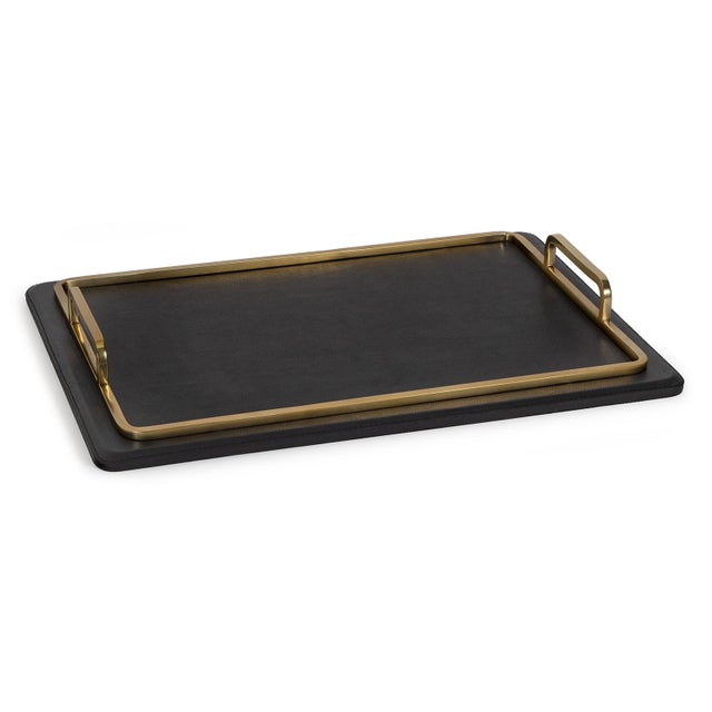 Brass Greyson Leather Rectangle Tray Large, Natural Brass For Sale - Image 8 of 8