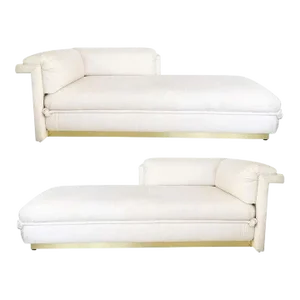Two French Art Deco Chaise Lounges with Brass Base - A Pair