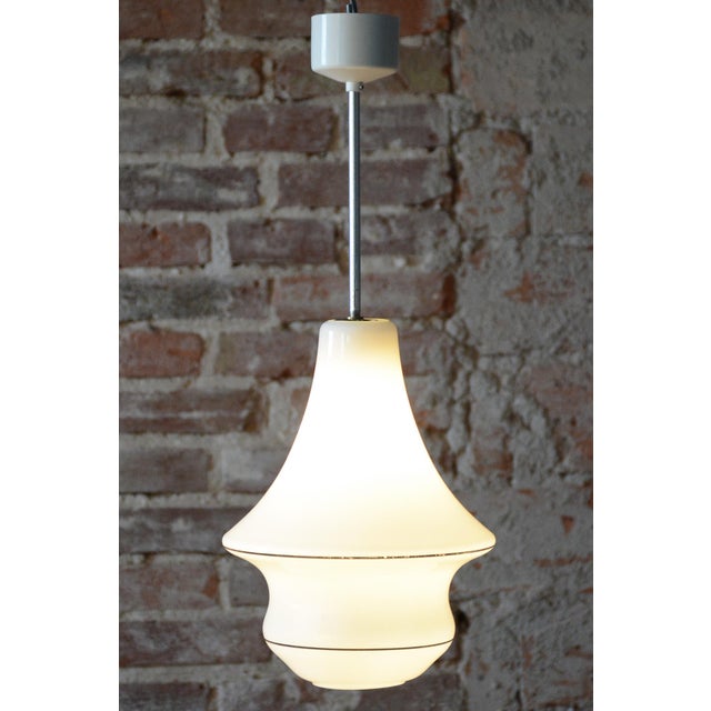 Art Deco Chandelier in Opal Glass, Czech, 1940s For Sale - Image 6 of 7