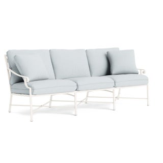 Brown Jordan Venetian Sofa in Chalk with Artic Stripe Cushions For Sale