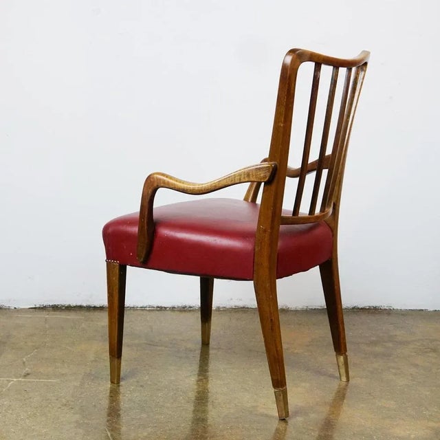 Mid-Century Austrian Walnut and Red Leather Dining Armchairs from Oswald Haerdtl, Set of 2 For Sale - Image 6 of 16