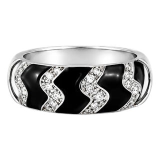 Late 20th Century 18K White Gold Hidalgo Diamond Zigzag Enamel Wedding Band Ring, Size 6.5 For Sale