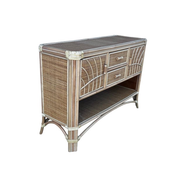 Late 20th Century Late 20th Century Rattan Sideboard Bamboo and Wicker Buffet Cabinet Credenza Boho Coastal 49" For Sale - Image 5 of 7