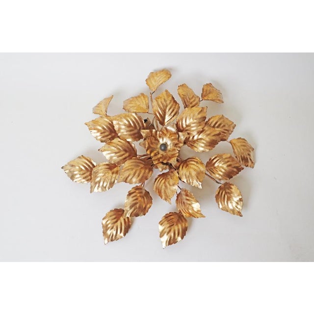 Metal Vintage Gilt Leaves Flush Mount Light Fixture, 1980s For Sale - Image 7 of 13