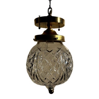 Vintage Signed Waterford Crystal Shade With Brass Flushmount Ceiling Fixture For Sale