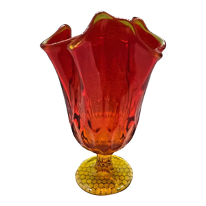 Vintage Fenton Amberina Orange Thumbprint Handkerchief Vase