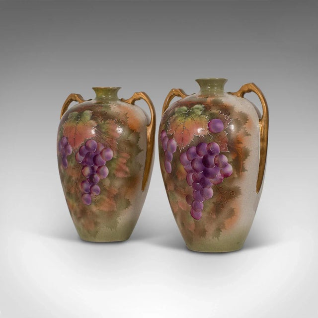Mid 20th Century 1950s English Ceramic Decorative Vessel Hand Painted Wine Amphora - A Pair For Sale - Image 5 of 13