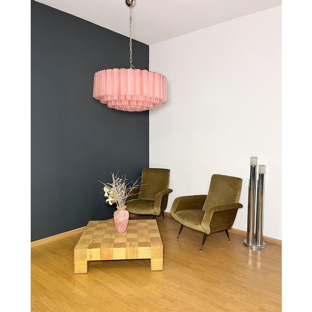Large Pink Etched Murano Glass Tube Chandelier, 1990s For Sale - Image 15 of 18