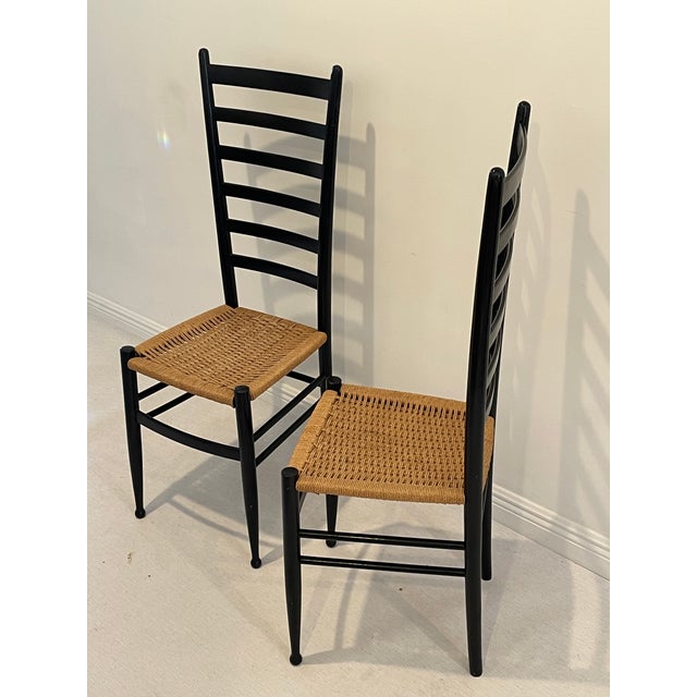 Mid 20 Th C Pair Italian Gio Ponti Style Chairs High Back Ladder For Sale In Miami - Image 6 of 6