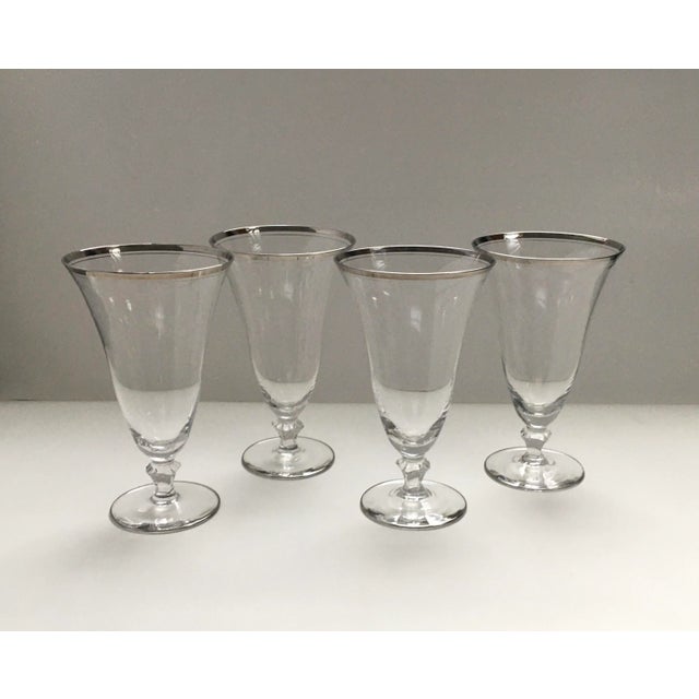 1960s Platinum Rimmed Footed Water Glasses - Set of 4 For Sale In Jacksonville, FL - Image 6 of 11