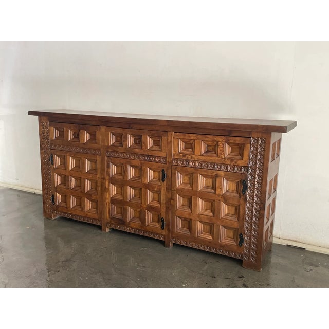 Wood Spanish Solid Wood Brutalist Sideboard, 1960s For Sale - Image 7 of 7