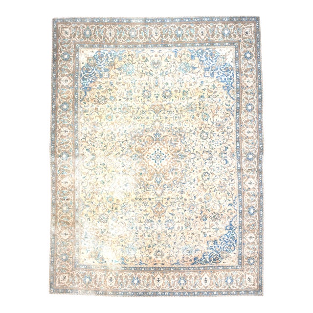 1970s Vintage Persian Handmade Wool Cotton Beige Area Rug For Sale