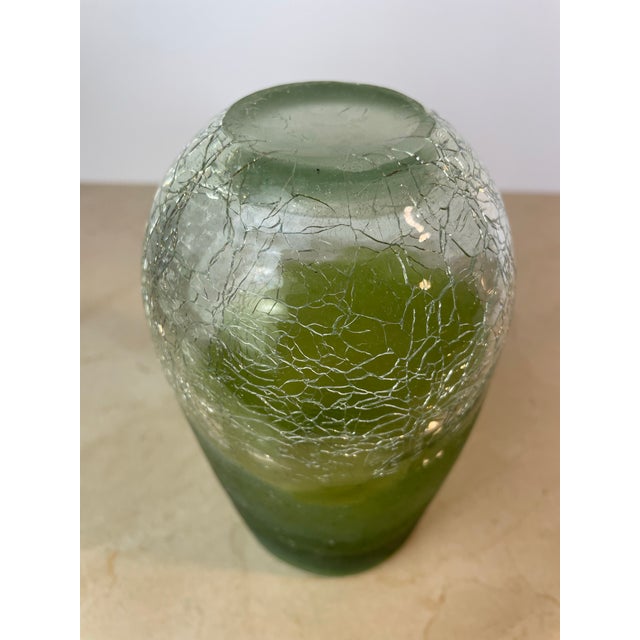 Handblown Green Ombre Frosted & Crackle Glass Vase For Sale In Seattle - Image 6 of 8