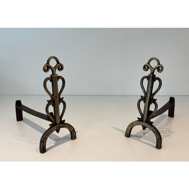 1940s Brass Andirons in the Style of Raymond Subes - a Pair For Sale - Image 5 of 12
