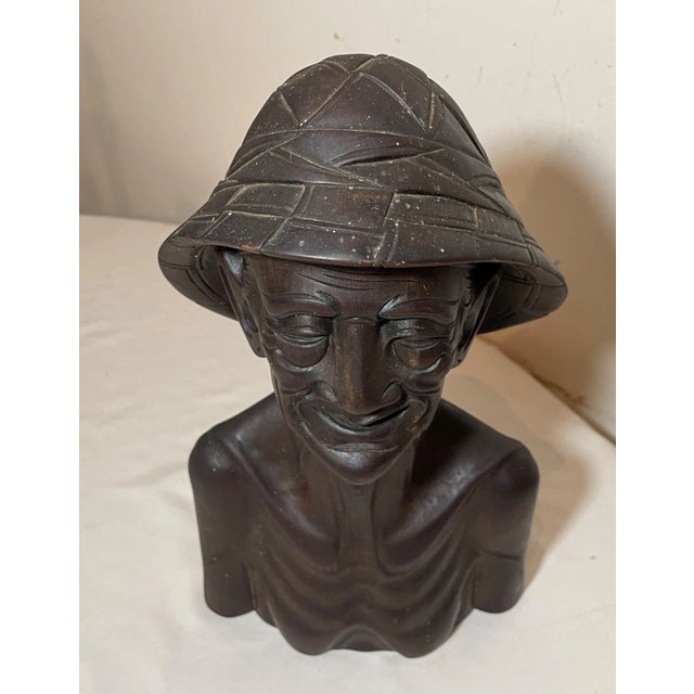 1930s Hand Carved Wooden Balinese Elder Old Man Bust Sculpture Statue Bust For Sale - Image 11 of 13