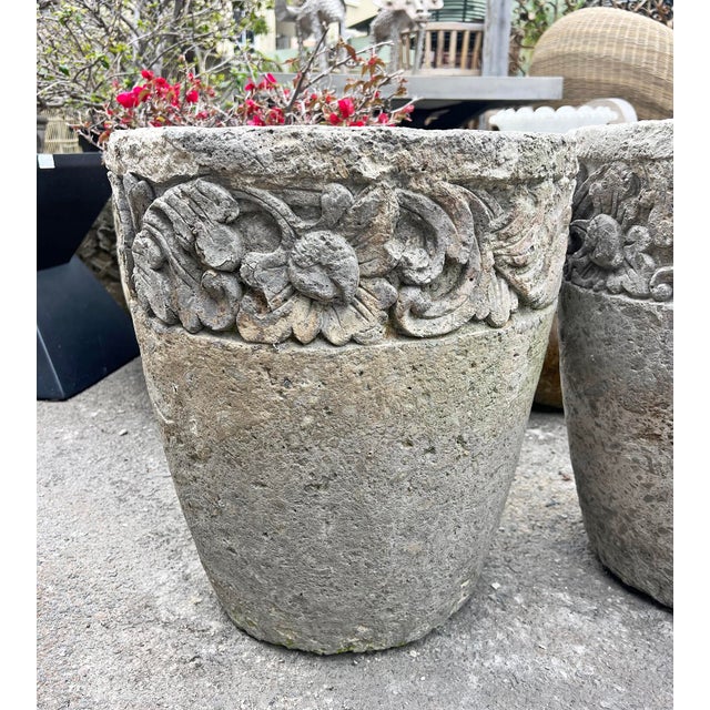 Vintage Java Rustic Floral Cement Planter For Sale - Image 4 of 7