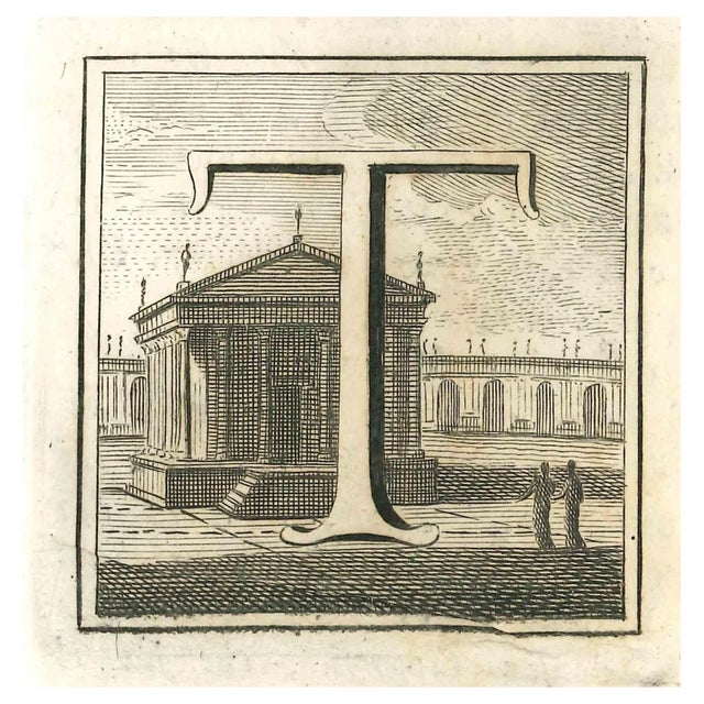 Luigi Vanvitelli, Letter of the Alphabet T, Etching, 18th Century For Sale