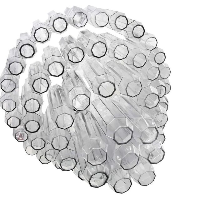 Metal Large Pearl Grey Blown Murano Poliedri Glass Chandelier, 1980s For Sale - Image 7 of 10