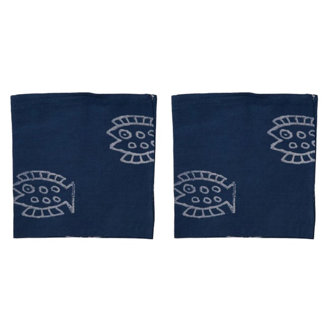 Countryside Fish Napkins, Indigo - A Pair For Sale - Image 4 of 4