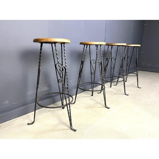 Vintage French Wrought Iron Bar Stools, 1960s, Set of 4 For Sale - Image 9 of 11