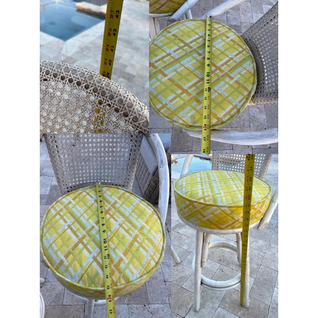 Vintage Kalp-Son Rattan Swivel Bar Stools, Set of 3, Hollywood Regency Coastal Cane Backs For Sale In Dallas - Image 6 of 11