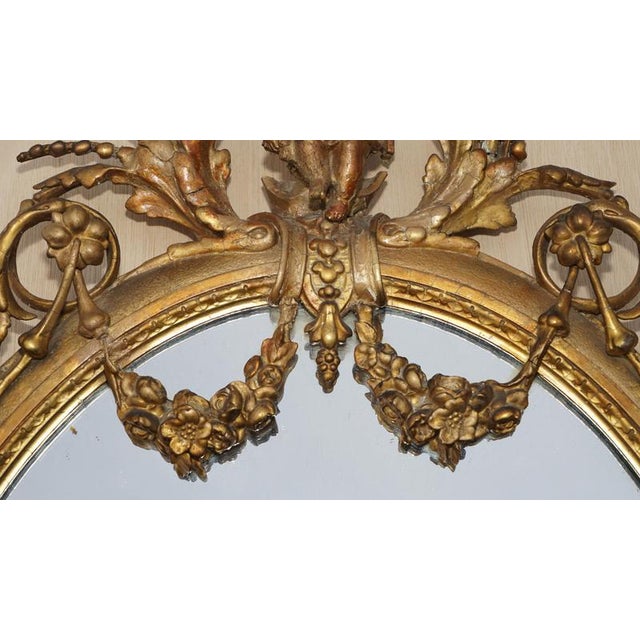 Gold Gilt Frame Pinwheels Mirror with Carved Cherub Putti Angel, 1800s For Sale - Image 6 of 18